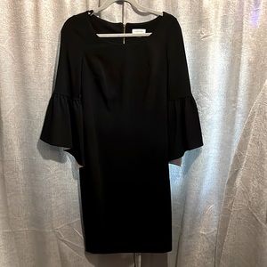 Calvin Klein size 4 gorgeous black dress with white puffy sleeves looks new